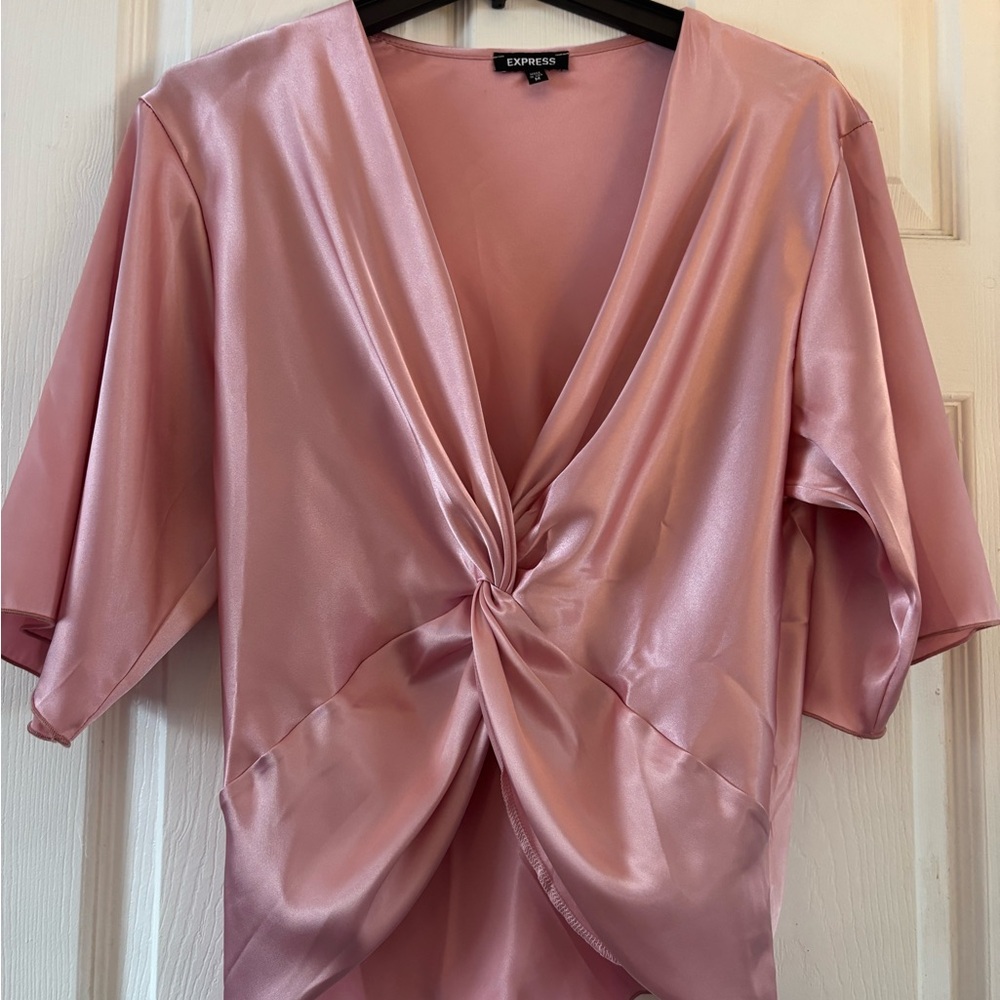 Express Women's Blush Satin Blouse twist front size medium Loose fit
